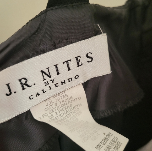 JR Nites by Caliendo 2 Piece Dress Knee Length Bolero Jacket Black Lace Rosette - Picture 11 of 12